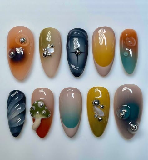 Mushroom Autumn, Fall Nail Inspo, Wow Nails, Nails Now, Grunge Nails, Nail Idea, Soft Nails, Nail Jewelry, Autumn Nails