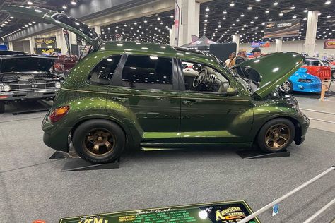 This V8-Swapped RWD Chrysler PT Cruiser Build Is Impossible to Hate Modified Chrysler 300, Pt Cruiser Convertible, Chrysler Convertible, Chrysler Valiant, Factory Interior, Crate Motors, Chrysler Cars, Golf 7, Mustang Ii