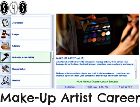 Makeup Artist Career, Student Makeup, Sims Traits, Artist Career, Sims 4 Jobs, Cc Eyes, Black Simmer, Ts4 Mods, Sims 4 Traits