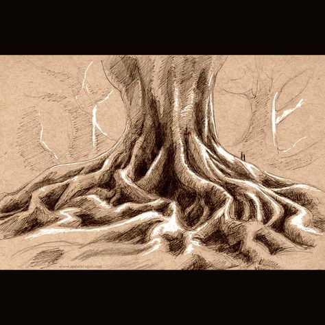 Banyan Tree Sketch, Banyan Tree Tattoo, Banyan Tree Drawing, Banyan Tree Art, Big Tree Drawing, Fantasy Tree Drawing, Tree Pencil Sketch, Roots Drawing, Gothic Drawings