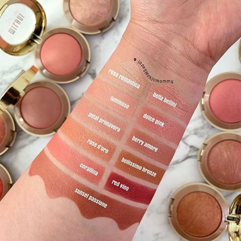 Glowy Baked Blush from @milanicosmetics . Luminoso is an all time fave but I’ve been loving Petal Primavera and Sunset Passione as well… Milani Baked Blush Swatches, Milani Blush, Cakey Makeup, Milani Baked Blush, Milani Makeup, Milani Cosmetics, Baked Blush, Makeup Deals, Makeup Blush