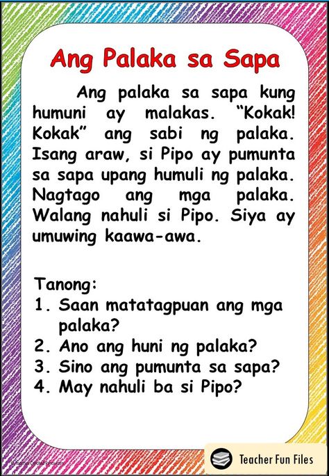 Teacher Fun Files: Filipino Reading Materials with Comprehension Questions Pag Basa Grade 1, Tagalog Comprehension With Question, Grade 1 Filipino Reading, Filipino Story Tagalog, Filipino Reading For Grade 3, Filipino Short Stories With Questions, Filipino Reading Materials With Comprehension Questions, Tagalog Reading Comprehension Grade 1, Tagalog Story With Questions