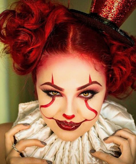 Cool Penny Wise Halloween Makeup, Penny Wise Makeup Girl, It Makeup Clown Women, Penny Wise Makeup, Pennywise Makeup, Halloween Makeup Clown, Holloween Makeup, Creepy Halloween Makeup, Cute Halloween Makeup