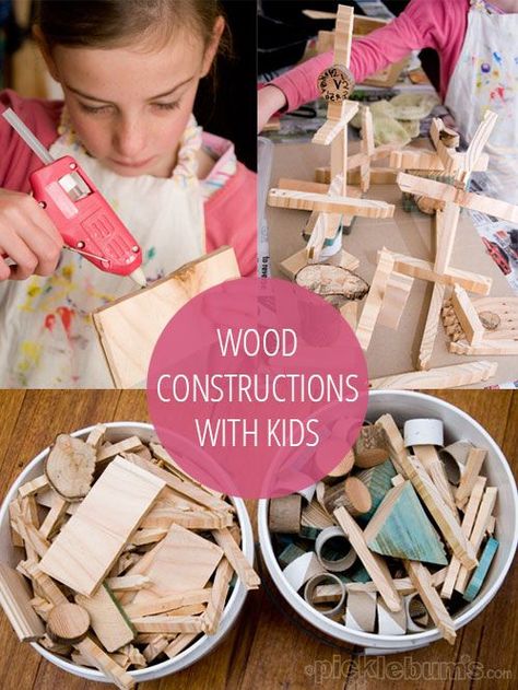 wood construction project for kids using scraps of wood and a glue gun - hours of creative fun! Kids Woodworking Projects, Wood Projects For Kids, Woodworking Projects For Kids, Wood Scraps, Woodworking For Kids, Shop Tools, Diy Holz, Popular Woodworking, Woodworking Jigs