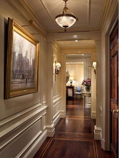 The hallway Grand Hallway Entrance, Old Money Hallway, Hall Ways Ideas Narrow, Fancy Hallway, Doorway Interior, Mansion Hallway, Endless Hallway, Hall Ways Ideas, House Hallway