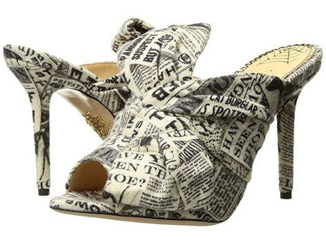 Charlotte Olympia Ilona Newspaper Fashion, Charlotte Olympia Shoes, Wool Shoes, Newspaper Print, Mule Shoes, Gray Shoes, Shoes Grey, Fashion Heels, Grey Shoes