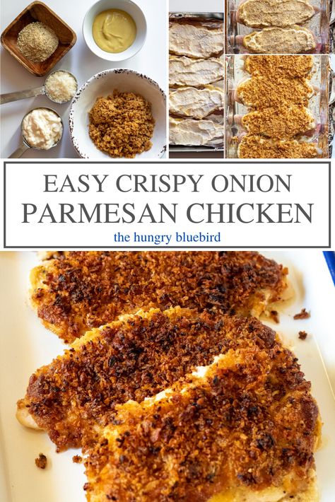 Recipes With Crispy Onions, Cooking With Mayonnaise, Salad With Crispy Onions, Chicken With Fried Onion Coating, Recipes With Crispy Fried Onions, Onion Crusted Chicken, Frenchs Crispy Fried Onions Recipes, Baked Chicken With Mayo And Parmesan, Baked Chicken Mayo Parmesan