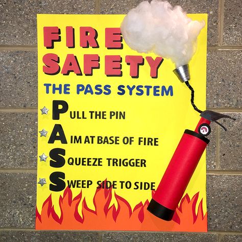 Spread some fire safety awareness with this eye-catching poster idea using the PASS system! This poster is sure to stand out and make an impression! Click visit for instructions! Fire Prevention Month Poster, Fire Safety Poster Ideas, Fire Prevention Poster Ideas, Safety Poster Ideas, Fire Prevention Poster, Fire Safety Games, Fire Prevention Month, Fire Safety Poster, Homeschool Art Curriculum