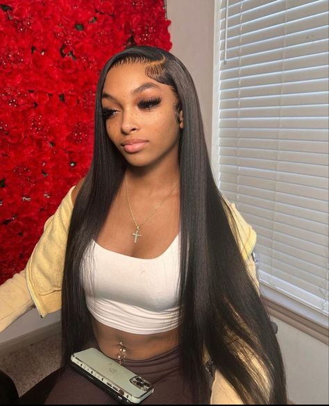 Middle Part Frontal Wig, Wig Installation, Frontal Wig Hairstyles, Side Part Hairstyles, Affordable Wigs, Jet Black Hair, Hd Lace Frontal, Quick Weave Hairstyles, Frontal Hairstyles