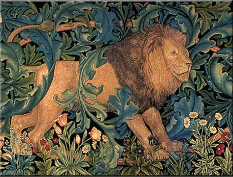 William Morris 'Forest Lion' Ceramic Tile Taken from his tapestry made in 1887 Lion Tapestry, William Martin, John Everett Millais, Art Chinois, Forest Tapestry, William Morris Art, William Morris Designs, Mountain Lion, Art Japonais