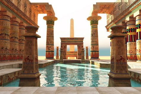 Egypt Architecture Ancient, Ancient Egyptian Palace Interior, Egyptian Palace Concept Art, Ancient Egypt Palace, Ancient Egypt House, Egyptian Concept Art, Egyptian Castle, Ancient Egyptian Palace, Ancient Egyptian House