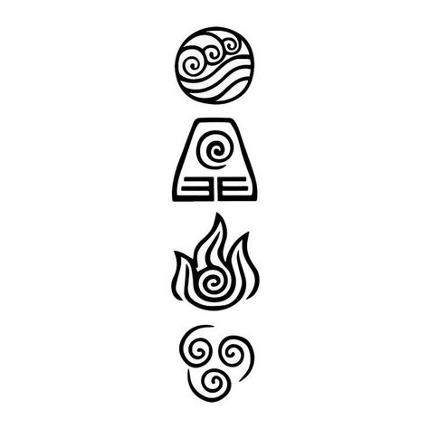 Avatar Fire Symbol, Water Air Earth Fire, Aang Tattoo The Last Airbender, Avatar 4 Elements Tattoo, Avatar The Last Air Bender Tattoo Ideas, Tattoos Avatar The Last Airbender, Aang The Last Airbender Tattoo, Elements Tattoo Avatar, Aang Tattoo Avatar