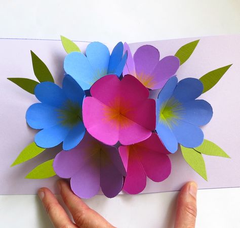 The moment I saw this MS Mother's Day card  project I fell in love. What's not to love? It's a gorgeous and clever design. Flowe... Pop Up Flower, Pop Up Flower Cards, Pop Out Cards, Pop Up Card Templates, Flower Card, Card Templates Free, Flower Template, Mothers Day Crafts, Pop Up Cards