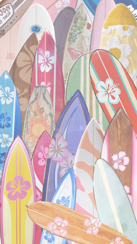 Surfer Girl Wallpaper, Summer Backgrounds Aesthetic, Summer Drawings Aesthetic, Surfboard Wallpaper, Summer Prints Wallpaper, Hawaii Art Print, Beach Collage, Summer Collage, Iphone Wallpaper Preppy