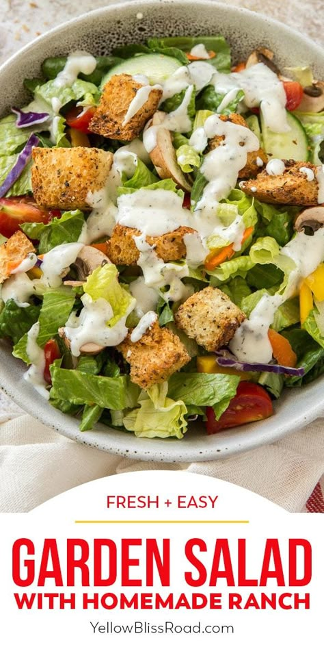 This Garden Salad has a rainbow of crunchy veggies and a homemade Ranch dressing. Serve as a side salad or top with your favorite protein for a full meal. Garden Salad Ideas, Mix Salad Recipes, Ranch Salad Recipes, Salad Ranch, Keto Dressing, Salad With Ranch Dressing, Salad With Ranch, Garden Salads, Bear Diet