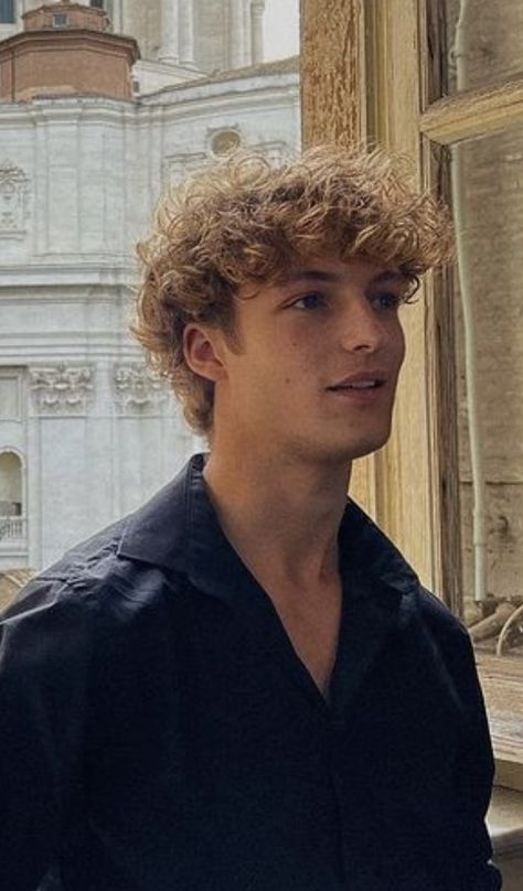 Blonde Curly Haircut Men, Guys Loose Perm, Blond Mens Haircut, Blonde Hair On Guys, Blonde Perm Men, Curly White Boy Hair, Surfer Curtains Hair Men Curly, Short Curly Blonde Hair Men, Haircuts Men Curly Hair