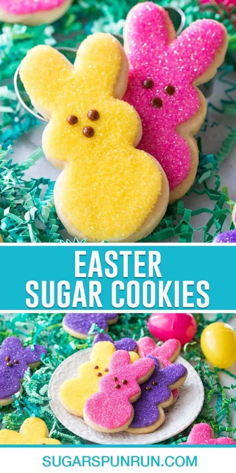 These adorable Easter Sugar Cookies are almost too cute to eat! Perfect for making with kids, this recipe is fun and easy, and the cookies taste just as good as they look. Recipe includes a how-to video! Peep Sugar Cookies, Easy Sugar Cookie Recipe, Easter Cookie Recipes, Decorating Food, Easter Bunny Cookies, Spring Recipe, Easter Sugar Cookies, Easter Snacks, Xmas Treats