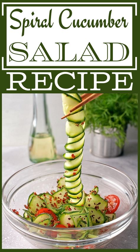 Korean Styled Spiral Cucumber Salad Recipe Spiral Cucumber Salad, Cucumber Salad Dressing, Cucumber Salad Recipe, Mini Cucumbers, Summer Sides, Growing Cucumbers, Cucumber Recipes Salad, Persian Cucumber, Cucumber Recipes