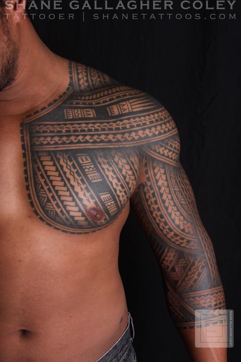 Tattoo Chest And Shoulder, Shane Tattoo, Symbol Tattoos With Meaning, Tatau Tattoo, Polynesian Tattoo Designs, Marquesan Tattoos, Samoan Tattoo, Half Sleeve Tattoos For Guys, Warrior Tattoo