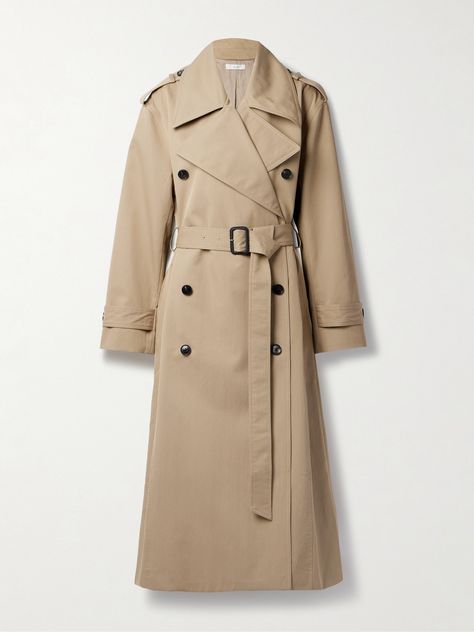 Co's classic trench coat has an relaxed fit. Made from cotton-blend twill, it’s double-breasted and detailed with traditional epaulettes and tab-fastening cuffs. A belted waist and back vent complete the look. Jean Trench Coat, Satin Slip Skirt, Best Leather Jackets, Classic Trench Coat, Double Breasted Trench Coat, Long Trench Coat, Fantasy Gowns, Love Forever, Wool Trousers