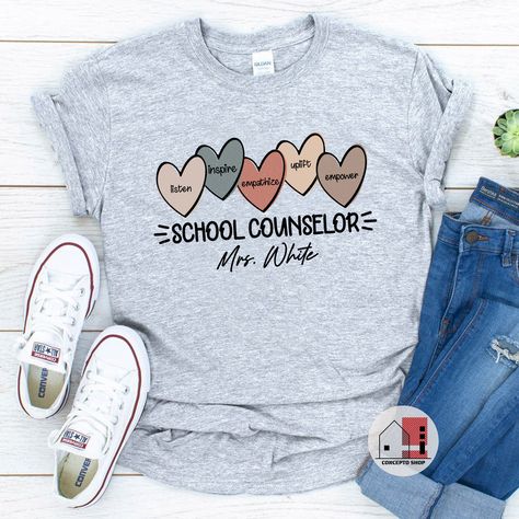 Customized School Counselor Shirt, School Counselor Tee, Counselor Shirt, Gift for School Counselor, Multi Hearts School Counselor Shirt. https://etsy.me/3KyRsvZ #shortsleeve #schoolcounselor #counselorshirt #mentalhealthschool #counselortee #counselingshirt #counselor Counselor Shirt Ideas, Counselor Tshirt Ideas, School Counselor Shirt Ideas, School Counselor Tshirt Ideas, School Counselor Shirt, School Counselor Office, Counselor Office, Counselor Gifts, School Opening