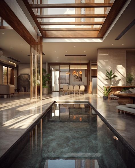 Home design concepts with indoor Infinity pools✨🤍 We design luxury spaces for clients worldwide, find out more on our website, link in bio! #interiordesign #interior Pool Interior Design Luxury, Luxury Swimming Pools Indoor, Living Room Pool, Outdoor Pool House, Staircase Interior, Staircase Interior Design, Infinity Pools, Luxury Swimming Pools, Small House Interior