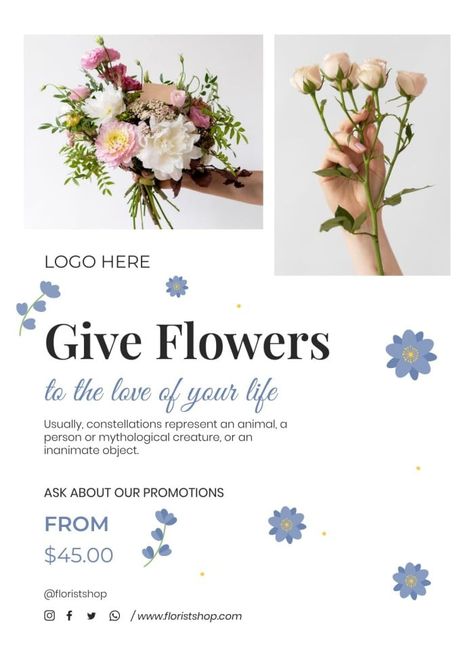 Doodle Simple Give Flowers Florist Poster Flower Shop Poster Design, National Flower Day, Florist Advertising Design, Florist Advertising, Florist Flyer, Flower Shop Poster, Doodle Simple, Give Flowers, Florist Brand