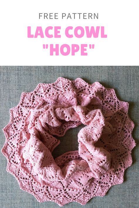 Fine Lace Knitting Patterns, Lace Cowl Knitting Pattern, Lace Cowl Knitting Pattern Free, Beginner Lace Knitting Patterns, Knitted Cowls, Cowl Patterns, Knit Cowl Pattern Free, Knitting Scarves, Lace Shawls