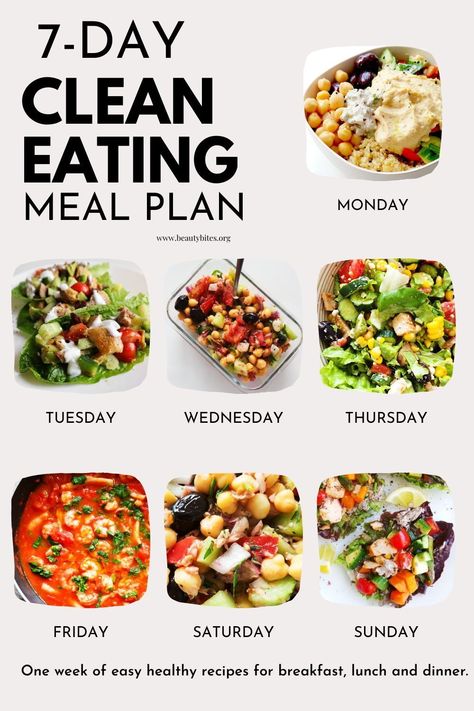 7-Day Clean Eating Meal Plan Chicken Recipes Paleo, Baked Mac And Cheese Recipe, Clean Eating Grocery List, Salad Inspiration, Recipes Lunch, Recipes Paleo, Clean Eating Meal Plan, Baked Mac, Cleanse Recipes