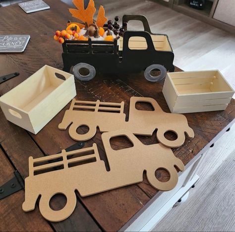 Thanksgiving Wood Projects, Dollar Tree Truck Diy, Diy Fall Decor To Sell, Dollar Tree Truck Crafts, Christmas Truck Decor, Truck Decor, Diy Wood Truck, Fall Truck Craft, Wooden Truck Diy