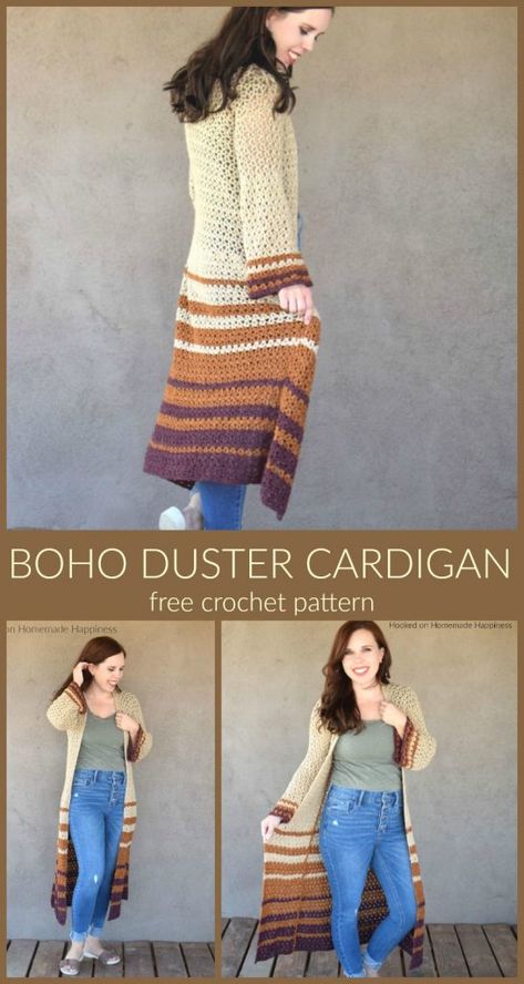 Boho Duster Cardigan Crochet Pattern - Hooked on Homemade Happiness Duster Pattern, Long Crochet Cardigan, Boho Duster, Cardigan Crochet Pattern, Crochet Cardigan Pattern Free, Crochet Cardigans, Gilet Crochet, Crochet Cardigan Sweater, Cardigan Crochet