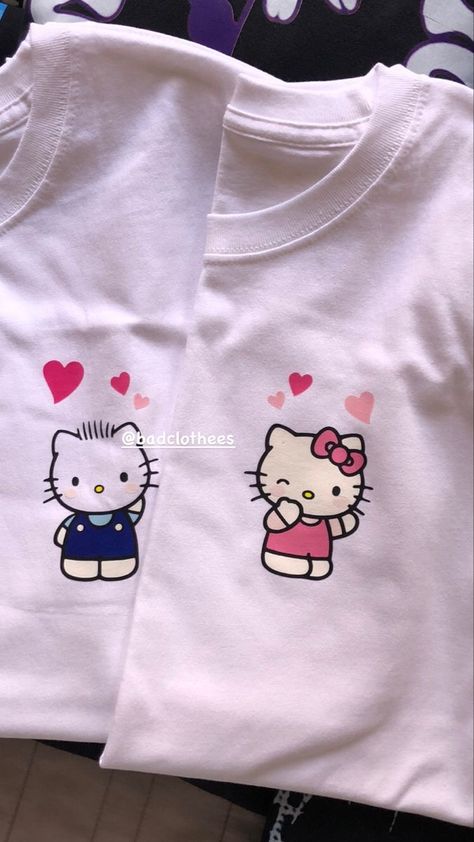 Hello Kitty Couple, Kitty Couple, Spiderman Gifts, Hello Kitty House, Kitty Clothes, Hello Kitty Themes, Cute Couple Gifts, Matching Couple Shirts, Graphic Tshirt Design