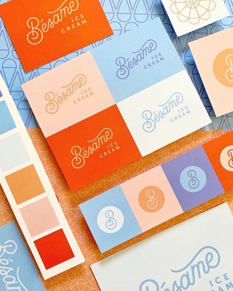 Ice Cream Shop Branding Design, Ice Cream Shop Color Palette, Charleston Color Palette, Ice Cream Layout, Ice Cream Color Palette, Ice Cream Shop Logo, Fun Brand Identity, Branding Color Palettes, Birth Room