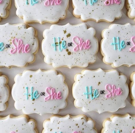 Gender Reveal Iced Cookies, Twin Gender Reveal Cookies, Gender Reveal Simple Decorations, Gender Reveal Cookies Decorated, Gender Reveal Sugar Cookies, Cookies Gender Reveal, Gender Reveal Dessert, Baby Shower Gender Reveal Cake, Simple Gender Reveal