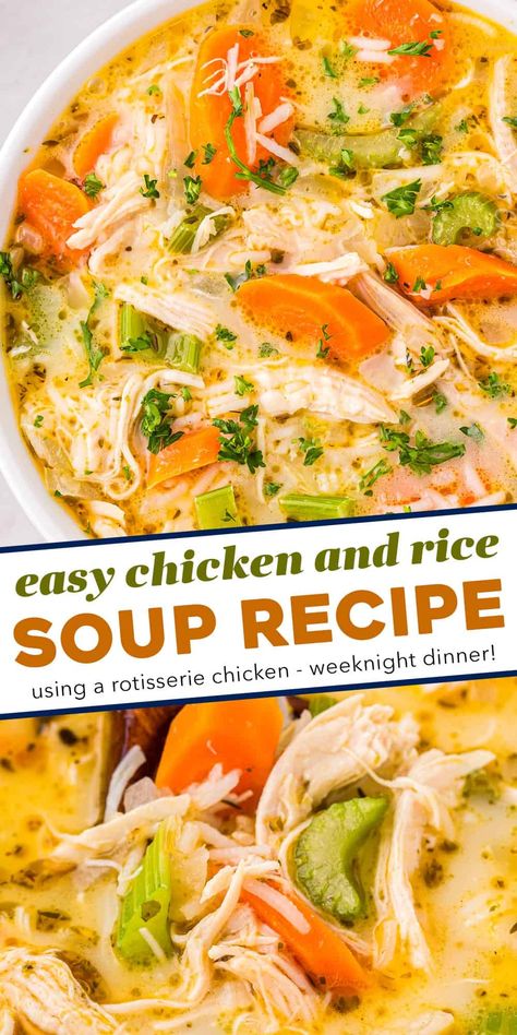 If you need a quick and hearty dinner, or are feeling a bit under the weather, then you NEED this Chicken and Rice Soup! Ready in about 30-40 minutes, this soul-warming soup recipe is made with simple ingredients and can easily be adapted to your tastes. Healthy Chicken And Rice Soup, Easy Chicken And Rice Soup, Gf Soup, Mac Recipes, Dizzy Cook, Warm Soup Recipes, The Chunky Chef, Flexitarian Recipes, Chunky Chef