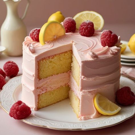 Kitchen Flavorista | Indulge in the moist and tangy delight of Pink Lemonade Cake, the perfect summertime treat adorned with lemon buttercream frosting | Facebook Pink Lemonade Cake Design, Pink Lemonade Cake Recipe, Lemon Cake With Raspberry Filling And Lemon Buttercream Frosting, Pink Lemonade Smash Cake, Rasberry Cake With Lemon Buttercream, Pink Lemonade Cake, Lemonade Cake, Lemon Buttercream Frosting, Roblox Cake