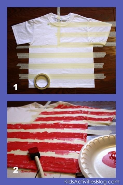 Diy American Flag, 4th Of July Fun, Shirt Tutorial, 4th July Crafts, July Ideas, Patriotic Crafts, Fourth Of July Shirts, American Flag Tshirt, Tablecloth Fabric