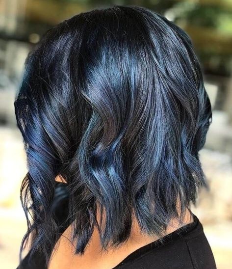 Hair Dye On Short Hair, Blue Black Hair Dye, Black Hair Color Ideas, Blue Black Hair Color, Stylish Hair Colors, Blue Black Hair, Dark Blue Hair, Black Hair Dye, Black Hair Color