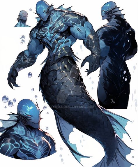 Mershark Male, Leviathan Character Design, Sea Creature Concept Art, Water Creature Character Design, Deep Sea Monsters Art, Merfolk Character Design, Fish Man Character Design, Aquatic Character Design, Underwater Humanoid Creatures