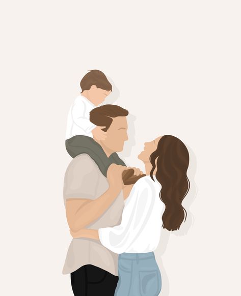 Baby Print Art, Pregnancy Art, Family Drawing, Line Drawings, Illustration Art Girl, Custom Family Portrait, Mom Art, Family Illustration, Animated Love Images