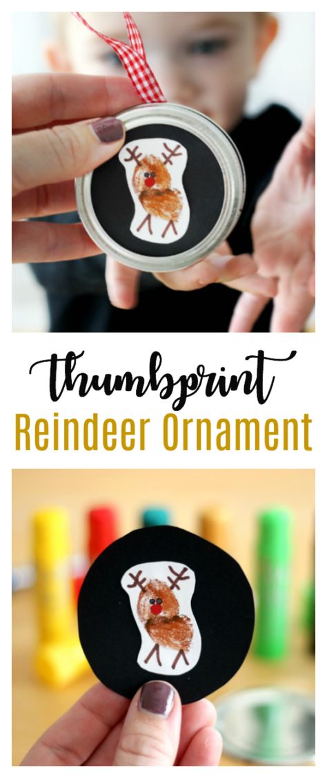 Reindeer Thumbprint, Thumbprint Reindeer, Toddler Ornaments, Easy Toddler Crafts, Activity For Toddlers, Reindeer Craft, Christmas Crafts For Toddlers, Reindeer Ornament, Reindeer Ornaments