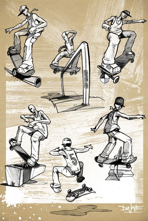 Skater Series by Doeke de Walle, via Behance Skate Art Illustration, Skater Art, Drawings Of People, How To Draw People, Skateboard Graphics, Skateboard Photos, Human Figure Sketches, Poses Drawing, Draw People