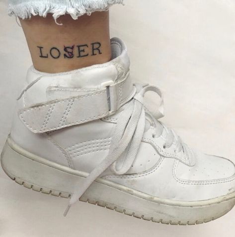 Word loser tattoo corrected into lover on the right ankle Losers Club Aesthetic, Believe Wrist Tattoo, Stephen King Tattoos, Faith Wrist Tattoo, Love Wrist Tattoo, Wrist Tattoos Words, Cute Ankle Tattoos, Beginner Exercise, It Losers Club