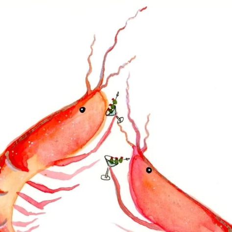 Corrine (McBreen) Crone on Instagram: "Just a couple of cocktail shrimps🍸🦐   Watercolor & ink illustration on cold press paper   #shrimpart #shrimp #watercolor #illustration #art #painting" Shrimp Cocktail Drawing, Cute Pun Drawings, Shrimp Illustration Cute, Fun Watercolor Paintings, Funny Watercolor Paintings, Flounder Illustration, How To Use Watercolor Paint, Simple Watercolor Art For Beginners, Watercolor Drawings Aesthetic