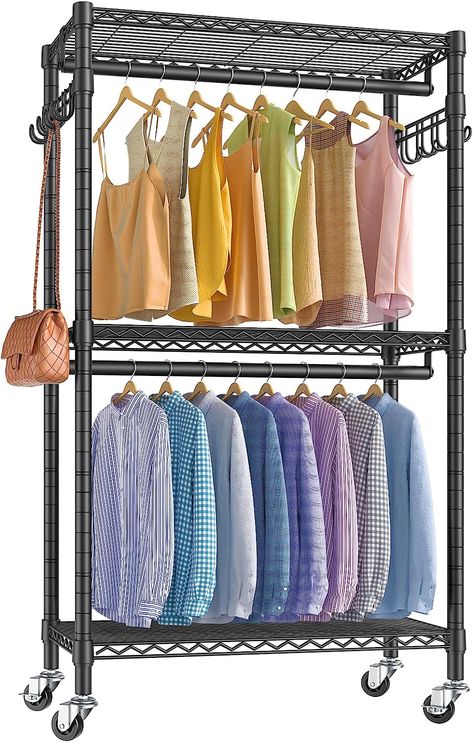 VIPEK V12 Mini Rolling Clothes Rack Heavy Duty Clothing Rack for Hanging Clothes Adjustable Metal Wire Shelving Portable Closet with Wheels Side Hooks, Freestanding Closet Wardrobe, Black Freestanding Closet, Rolling Clothes Rack, Furniture Build, Free Standing Closet, Metal Clothes Rack, No Closet Solutions, Wardrobe Black, Store Room, Portable Closet