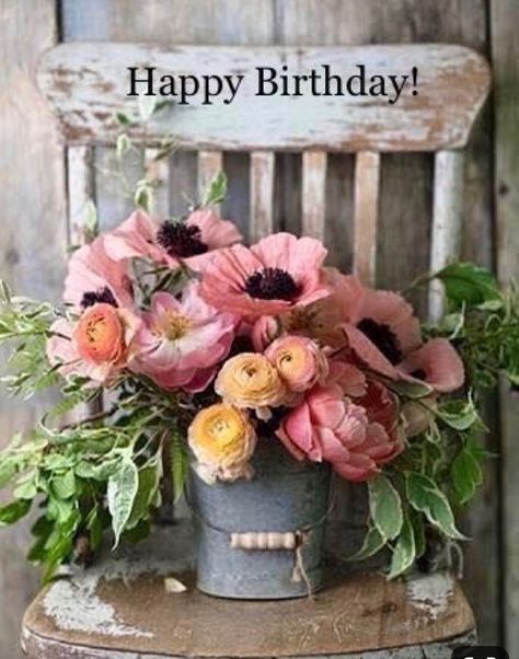 Geburtstag Chair With Flowers, Old Chair, Trendy Flowers, Most Beautiful Flowers, Happy Birthday Greetings, Happy Birthday Images, Birthday Flowers, Beautiful Blooms, Happy Birthday Wishes