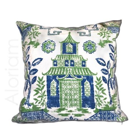 Chinoiserie Teahouse Green and Blue Pillow Asian Pillows, Chinoiserie Pillow Covers, Chinoiserie Pillows, Chinoiserie Pillow, Ivory Pillow, Chinoiserie Blue, Green Pillow Covers, Living Room Pillows, Green Pillows