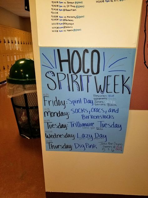 Just for ideas for spirit week. For spirit day just do your high school colors Trendy Spirit Week Ideas, Hoco Spirit Week Themes, Spirt Days Ideas For School, Homecoming Week Themes Days High School, Album Cover Day Spirit Week, Spirit Day Dress Up Ideas, Middle School Student Council Activities, School Dress Up Day Ideas Spirit Weeks, Lunch Time Activities High School