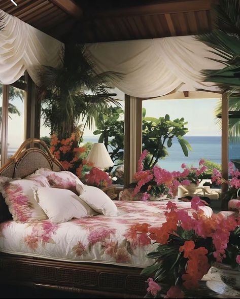 Tropical Bedroom Ideas Caribbean, Caribbean Bedroom, Tropical Bedroom Ideas, 80s Apartment, Tropical Bedroom, Vibe Bedroom, Tropical Bedrooms, Mansion Interior, Aesthetic Rooms