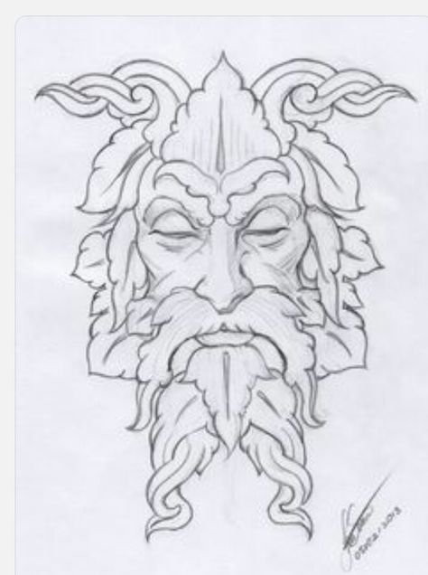 Face The Greenman, Wood Carving Ideas, Men Sketch, Pyrography Patterns, Tooling Patterns, Man Sketch, Wood Spirit, Wood Burning Crafts, Wood Carving Designs